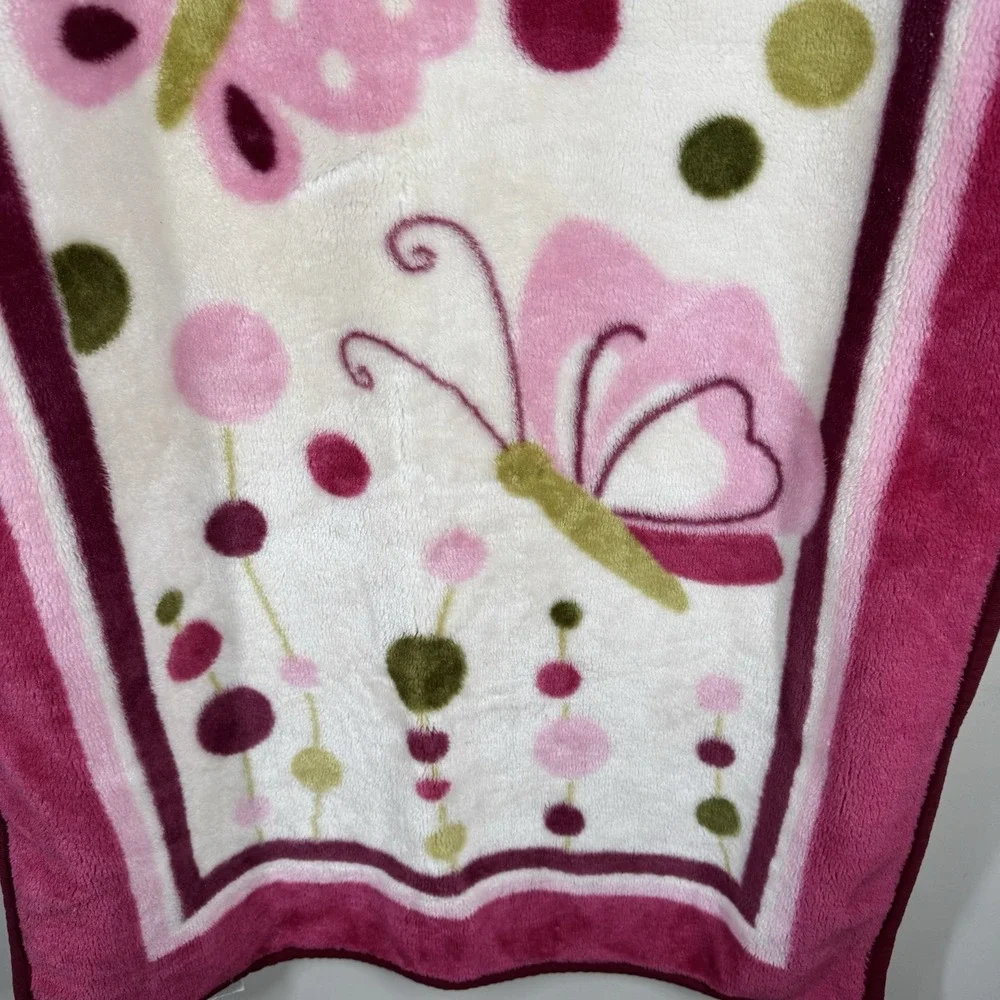 Lambs & Ivy Butterfly & Polka Dots Raspberry Plush Crib Lovey Blanket Throw